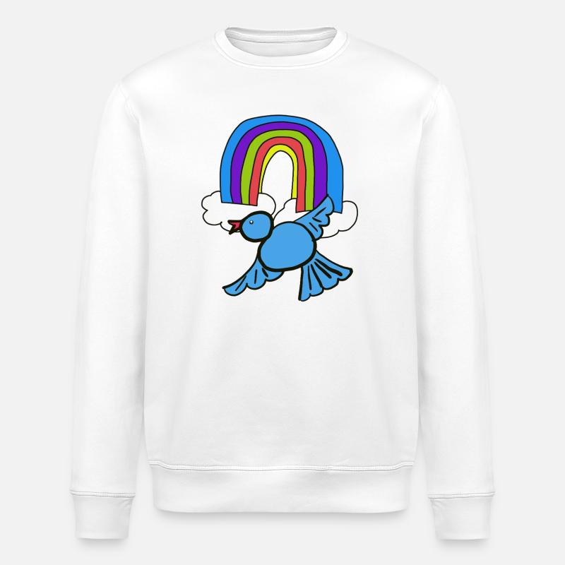 Rainbow Clouds Bird in the Sky - Stanley/Stella ROLLER Unisex Organic Sweatshirt - white