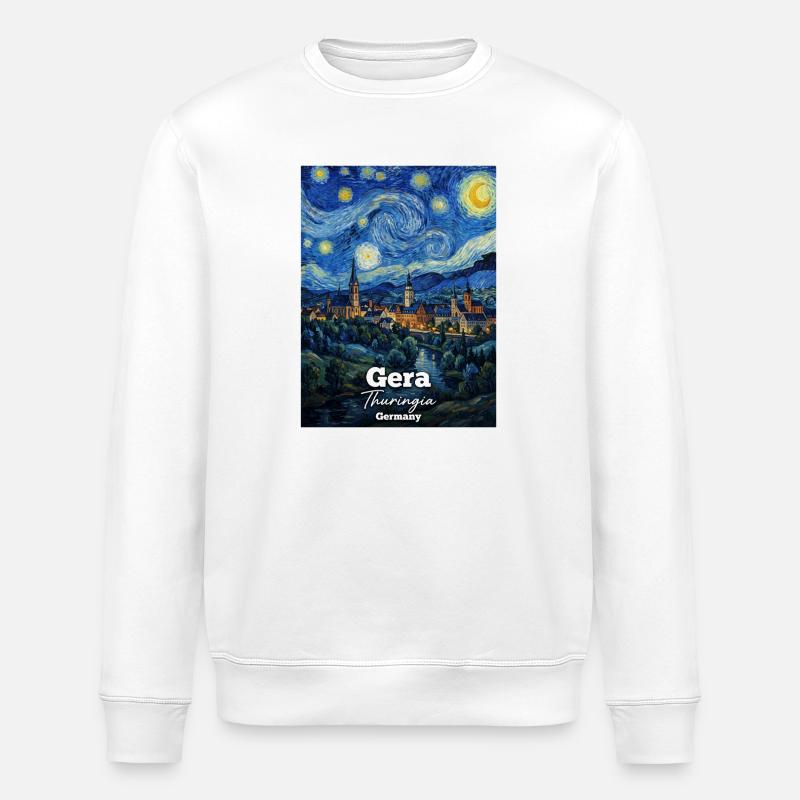 Gera, Thüringen, Tyskland: Stjerneklar nat - Stanley/Stella økologisk unisex-sweatshirt ROLLER - hvid