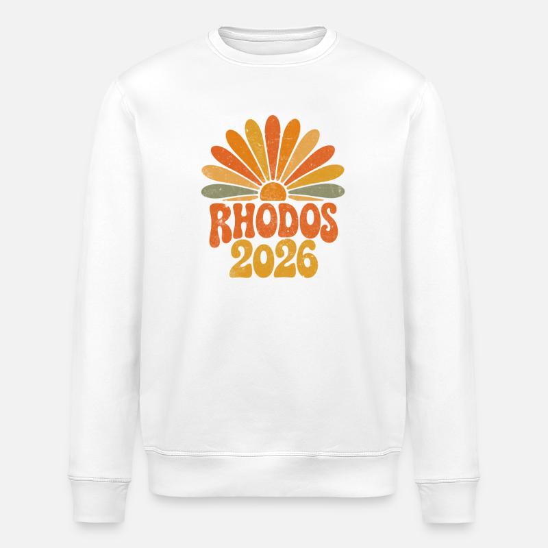 Rhodos 2026 Sonnenstrahl Retro - Stanley/Stella Unisex Bio-Sweatshirt ROLLER - Weiß
