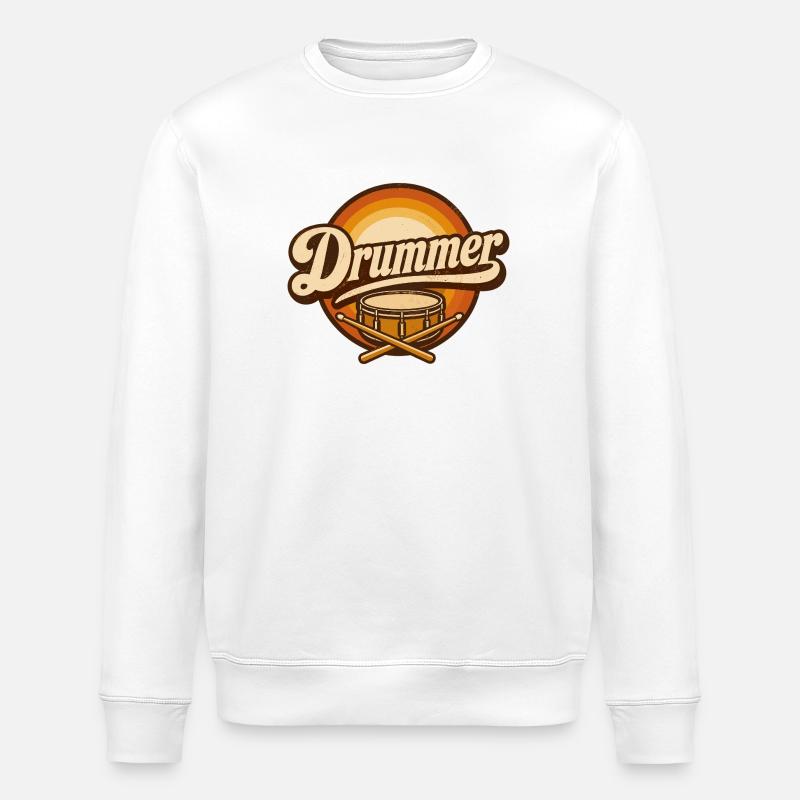 Drummer Retro Logo with Drum - Stanley/Stella ROLLER Unisex Organic Sweatshirt - white