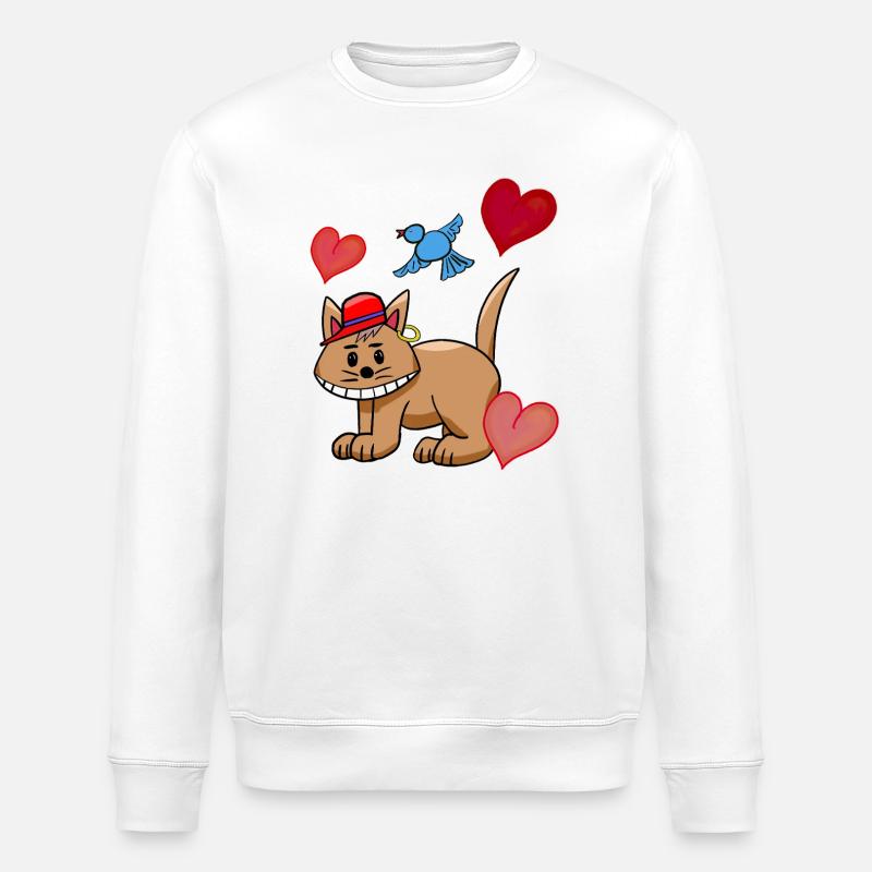 Cœur Chat Chats Oiseaux Enfants - Sweat bio ROLLER Stanley/Stella Unisexe - blanc