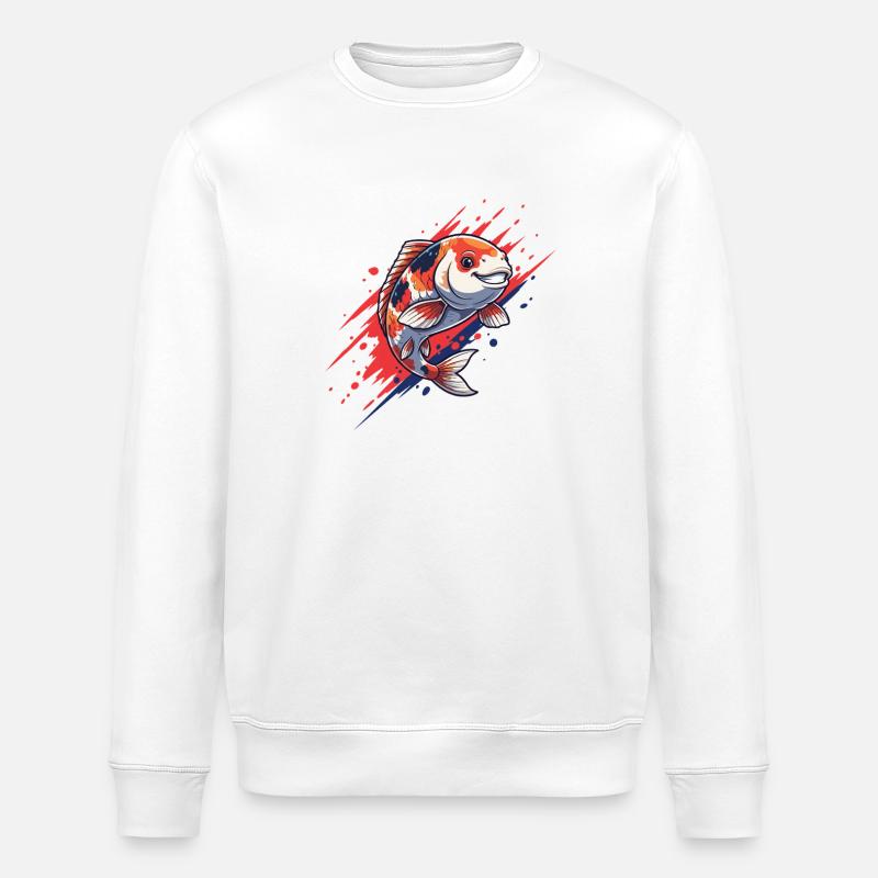 Koi-Splash Rot Blau Style - Stanley/Stella Unisex Bio-Sweatshirt ROLLER - Weiß