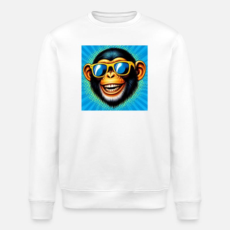 Chimpanzee Monkey - Stanley/Stella ROLLER Unisex Organic Sweatshirt - white