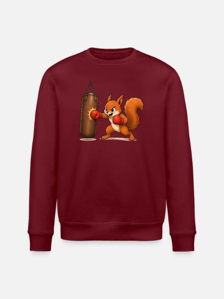 Squirrel on Punching Bag Cartoon Motif - Stanley/Stella ROLLER Unisex Organic Sweatshirt - white