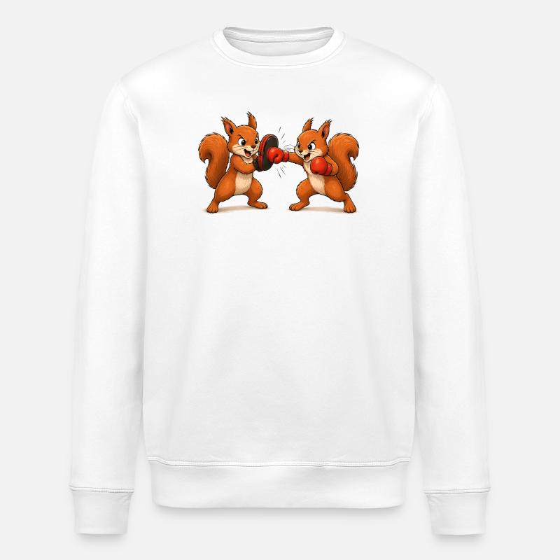Squirrel Boxing Training Cartoon Motif - Stanley/Stella ROLLER Unisex Organic Sweatshirt - white