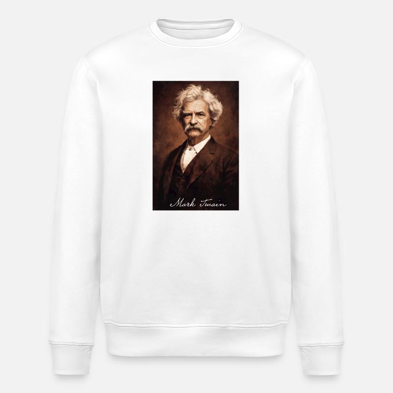 Mark Twain Sepia-Porträt - Stanley/Stella Unisex Bio-Sweatshirt ROLLER - Weiß