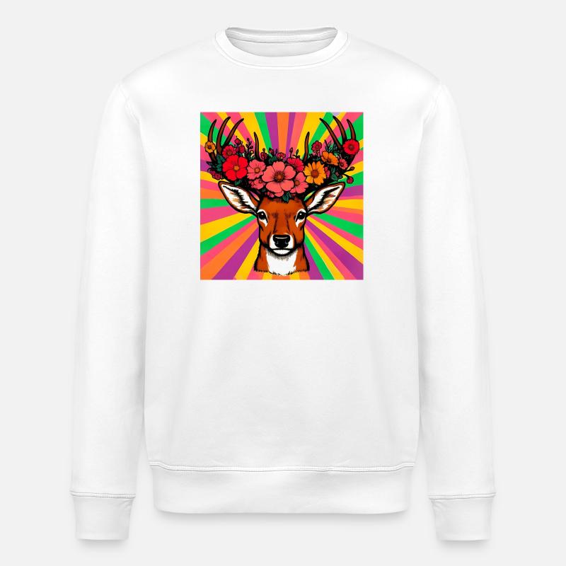 Cerf aux fleurs - Sweat bio ROLLER Stanley/Stella Unisexe - blanc