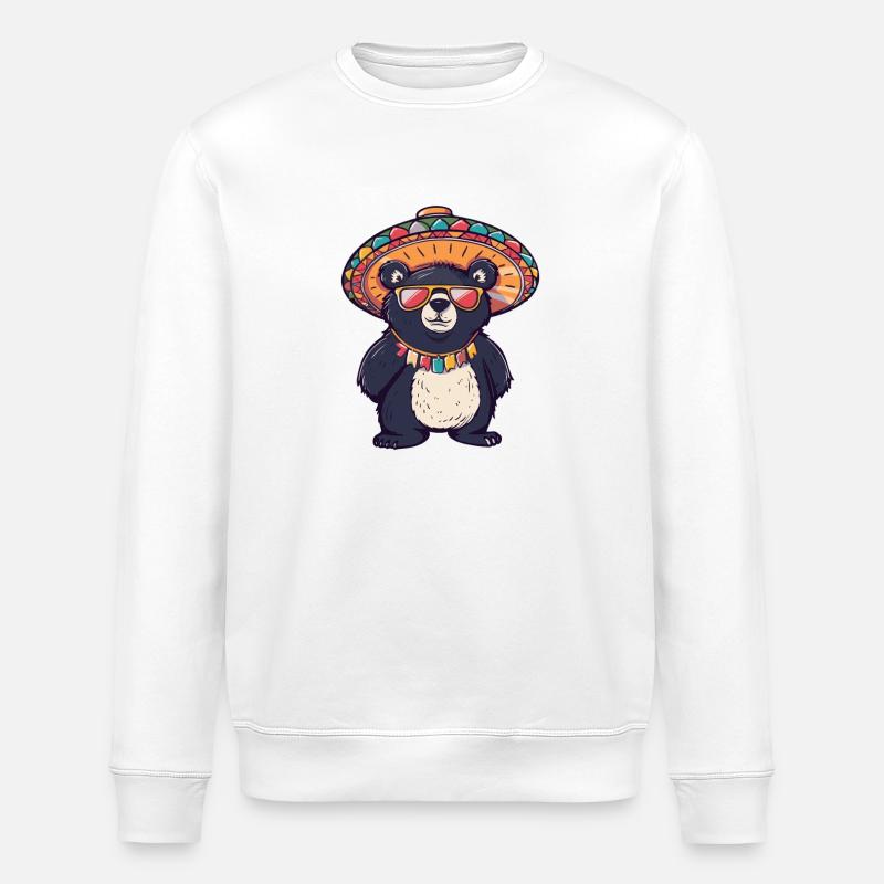Bär Comic Lustig Sombrero - Stanley/Stella Unisex Bio-Sweatshirt ROLLER - Weiß