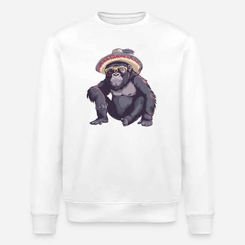 Gorilla Comic Lustig Sombrero - Stanley/Stella Unisex Bio-Sweatshirt ROLLER - Weiß