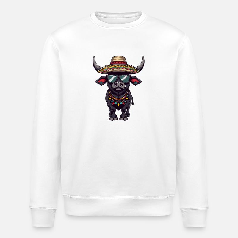 Stier Comic Lustig Sombrero - Stanley/Stella Unisex Bio-Sweatshirt ROLLER - Weiß