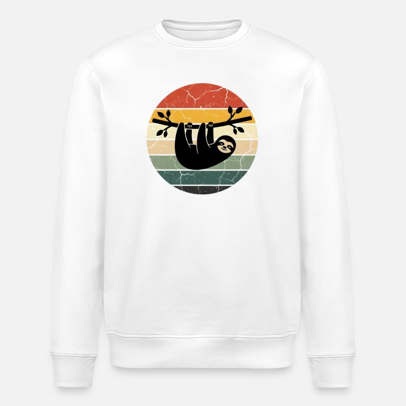 Sloth Gift Retro Design Sunset - Stanley/Stella Unisex Bio-Sweatshirt ROLLER - Weiß