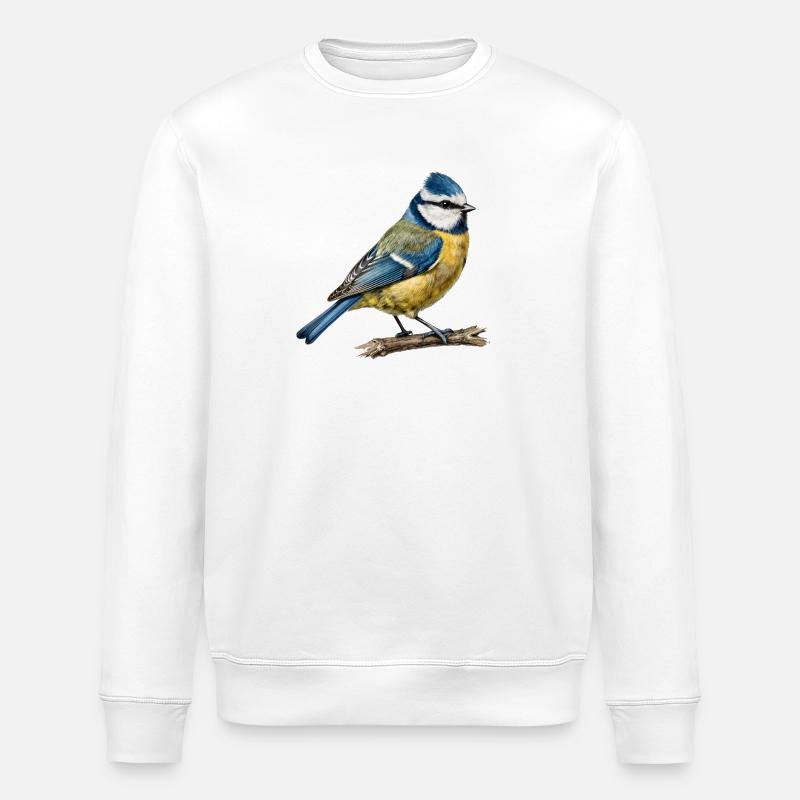 Mésange bleue sur branche - Sweat bio ROLLER Stanley/Stella Unisexe - blanc