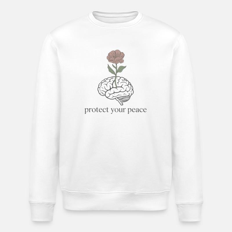 Brain Flower: Protecting Peace - Stanley/Stella ROLLER Unisex Organic Sweatshirt - white
