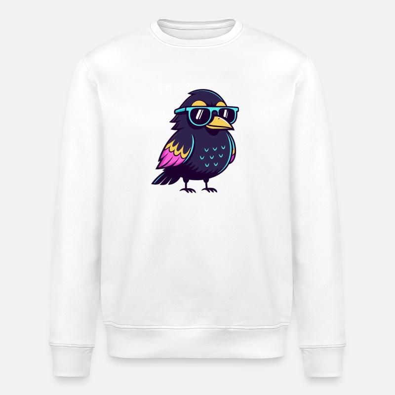 Solar Blue Hipster Bird - Stanley/Stella ROLLER Unisex Organic Sweatshirt - white