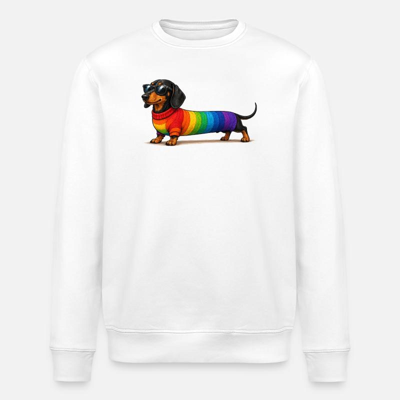 Chemise drôle de teckel arc-en-ciel - Sweat bio ROLLER Stanley/Stella Unisexe - blanc