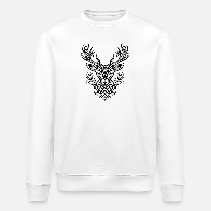 Celtic Deer Head Knot Pattern - Stanley/Stella ROLLER Unisex Organic Sweatshirt - white