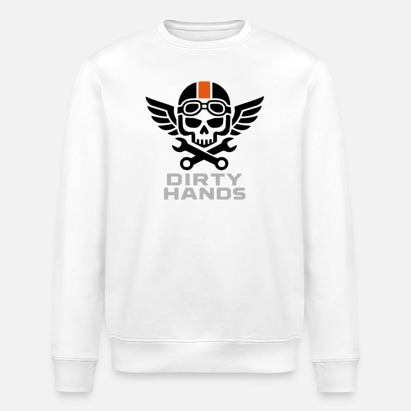 Dirty Hands Crew – Mechanic Skull - Stanley/Stella ROLLER Unisex Organic Sweatshirt - white
