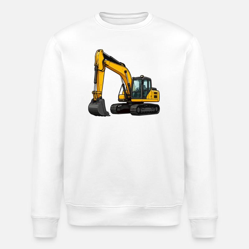 Gelber Bagger auf Baustelle - Stanley/Stella Unisex Bio-Sweatshirt ROLLER - Weiß