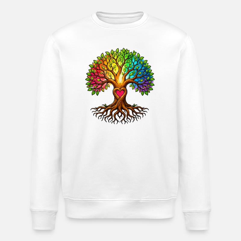 Baumherz Lebensbaum Regenbogen - Stanley/Stella Unisex Bio-Sweatshirt ROLLER - Weiß