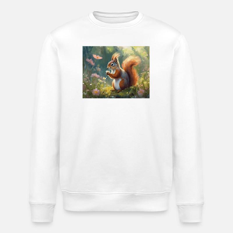 Eichhörnchen im Blumengarten - Stanley/Stella Unisex Bio-Sweatshirt ROLLER - Weiß