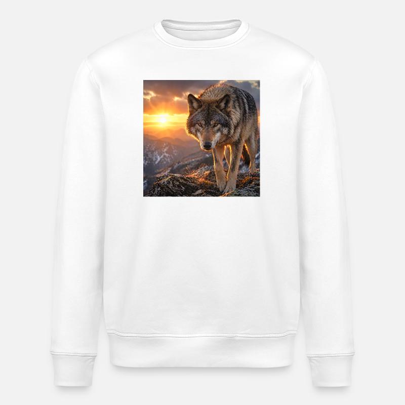 Wolf im Sonnenuntergangsberg - Stanley/Stella Unisex Bio-Sweatshirt ROLLER - Weiß