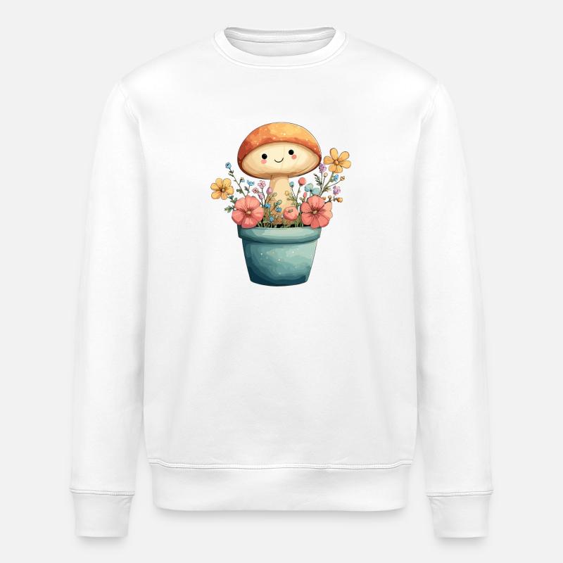 Fröhlicher Pilz im Blumenkübel - Stanley/Stella Unisex Bio-Sweatshirt ROLLER - Weiß