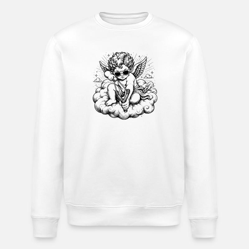 Wütender Cherub mit Steinschleuder - Stanley/Stella Unisex Bio-Sweatshirt ROLLER - Weiß