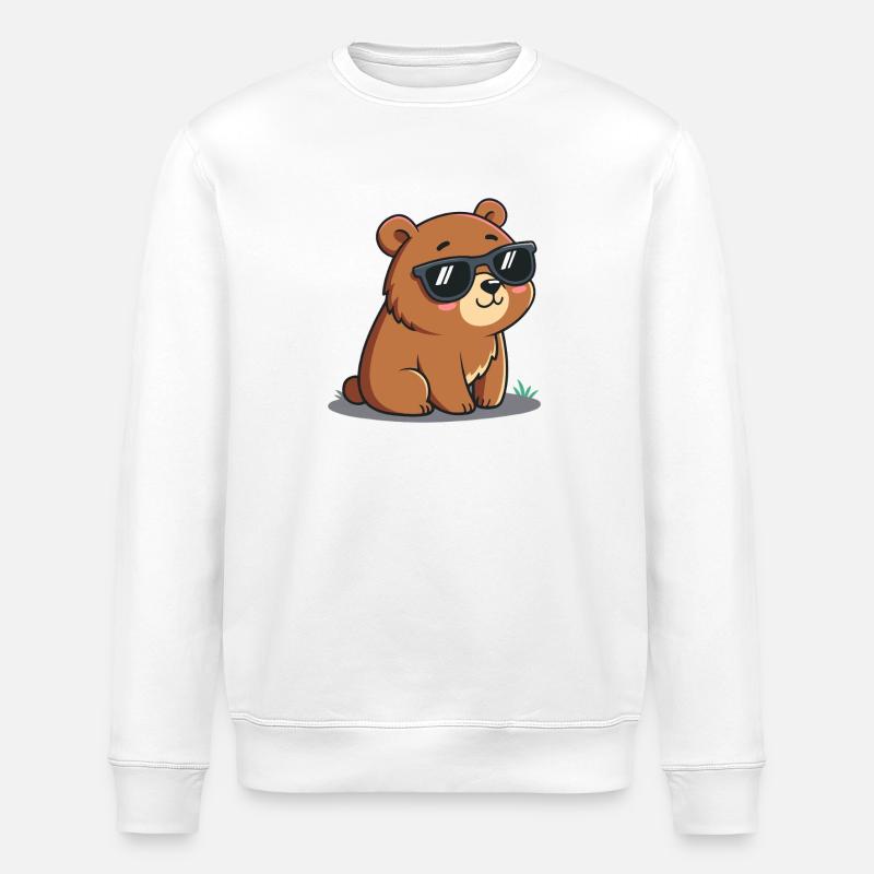 Süßer Teddybär Cartoon Schwarze Brille - Stanley/Stella Unisex Bio-Sweatshirt ROLLER - Weiß