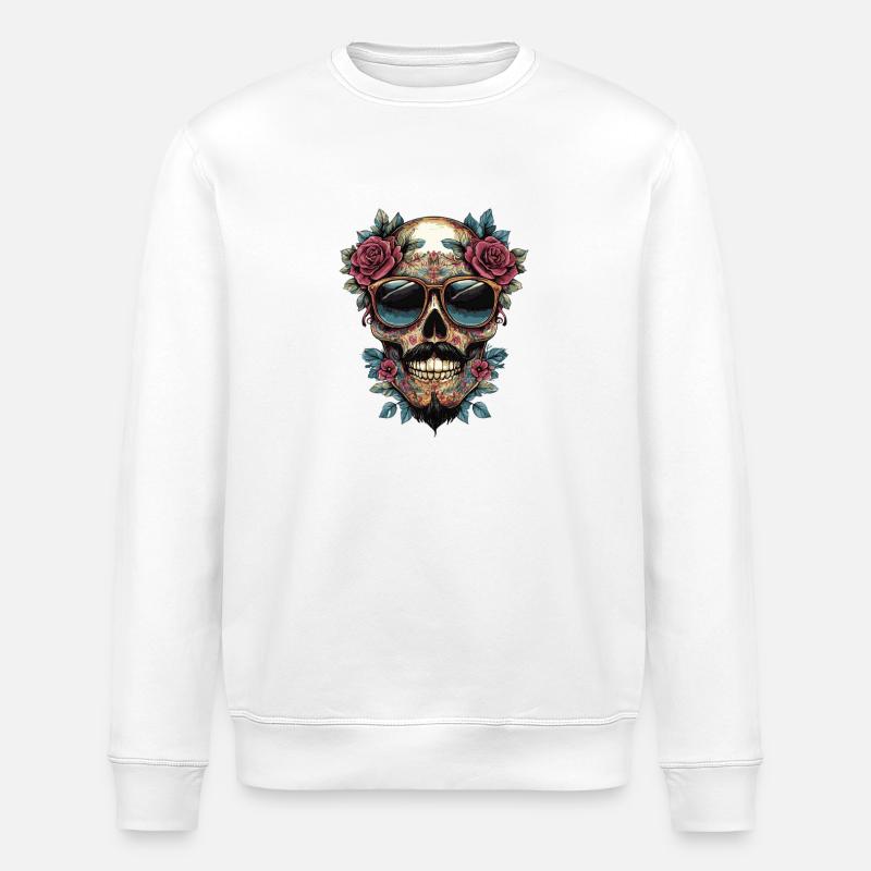 Fleurs de Crâne - Sweat bio ROLLER Stanley/Stella Unisexe - blanc