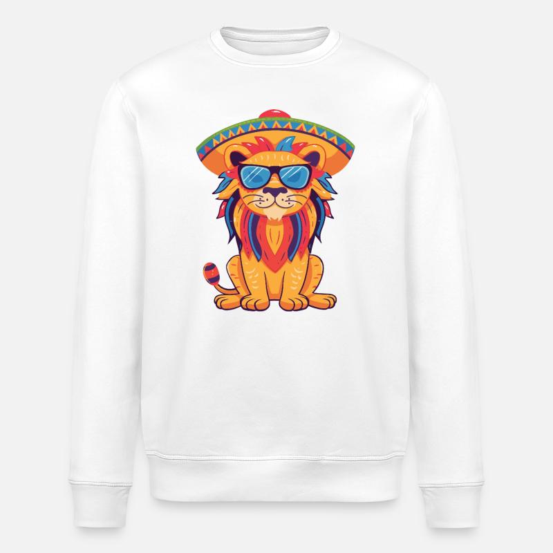 Lion Comic Sombrero drôle - Sweat bio ROLLER Stanley/Stella Unisexe - blanc