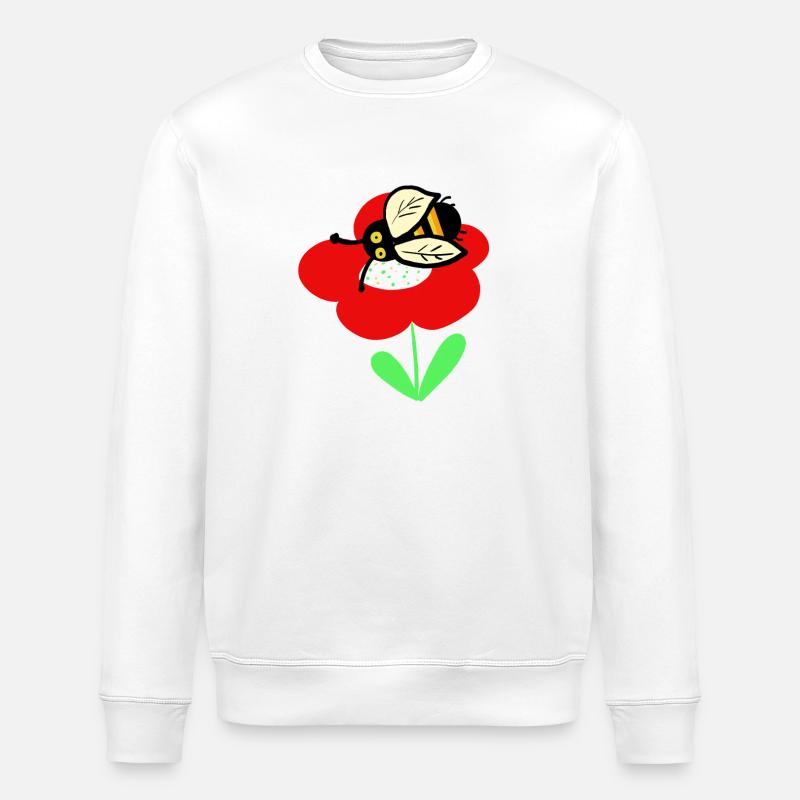 Rote Blume mit putzigen Bienchen - Stanley/Stella Unisex Bio-Sweatshirt ROLLER - Weiß