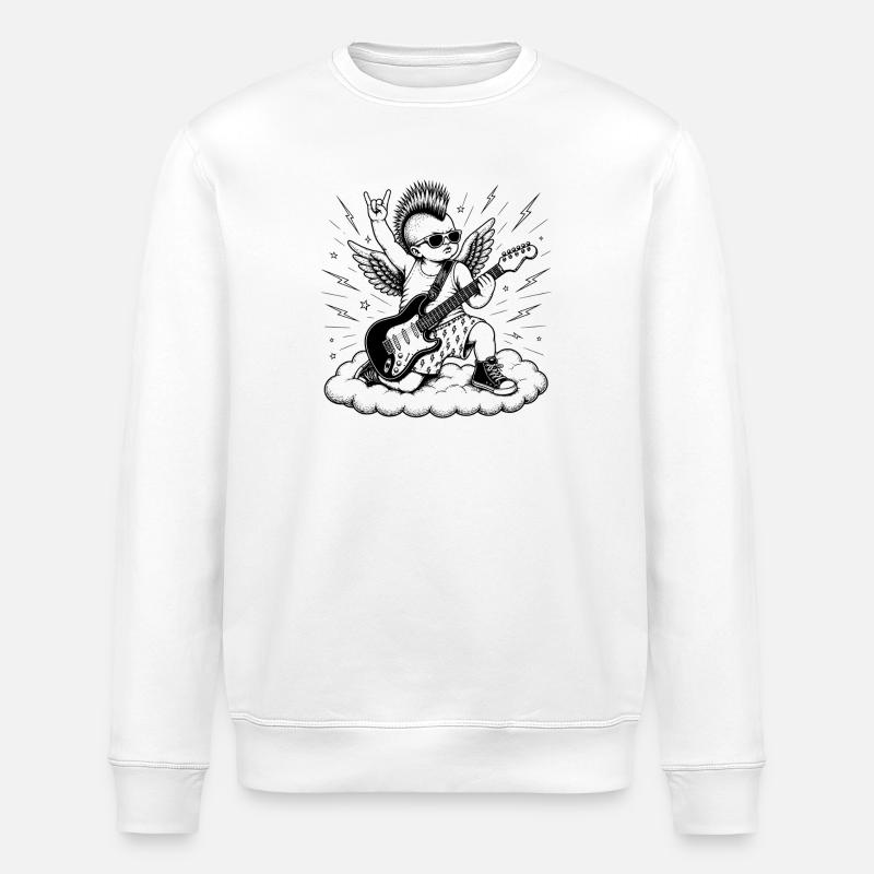 Punk Cherub mit E-Gitarre - Stanley/Stella Unisex Bio-Sweatshirt ROLLER - Weiß