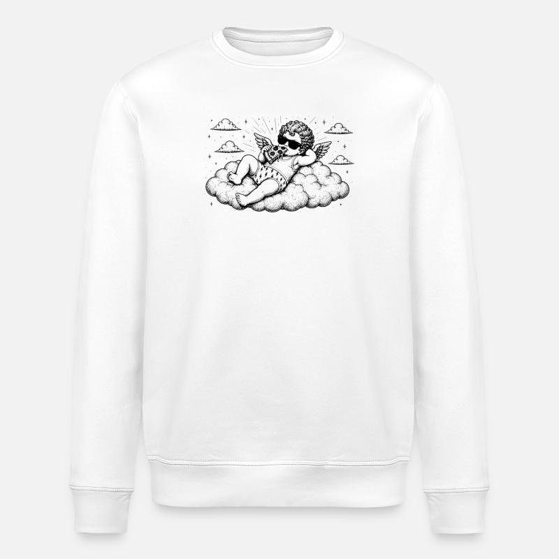 Cherub chills with pizza on cloud - Stanley/Stella ROLLER Unisex Organic Sweatshirt - white