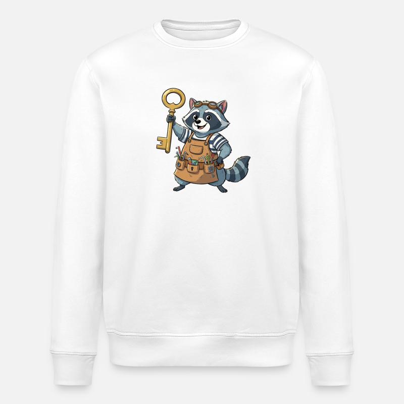 Schlüsselhelden Bau-Raccoon - Stanley/Stella Unisex Bio-Sweatshirt ROLLER - Weiß