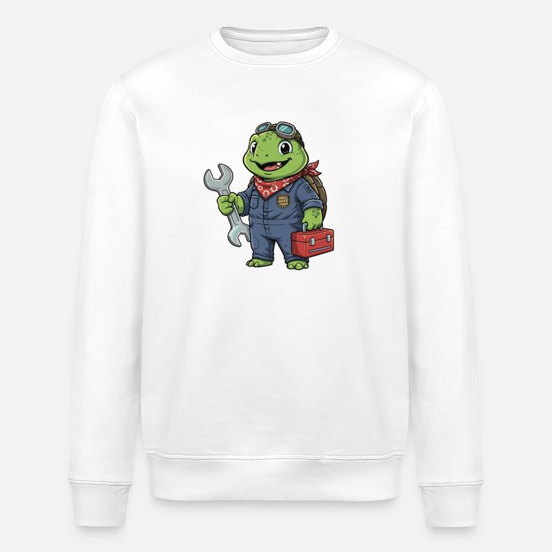 Schrauber-Schildkröte im Werkstatt-Look - Stanley/Stella Unisex Bio-Sweatshirt ROLLER - Weiß
