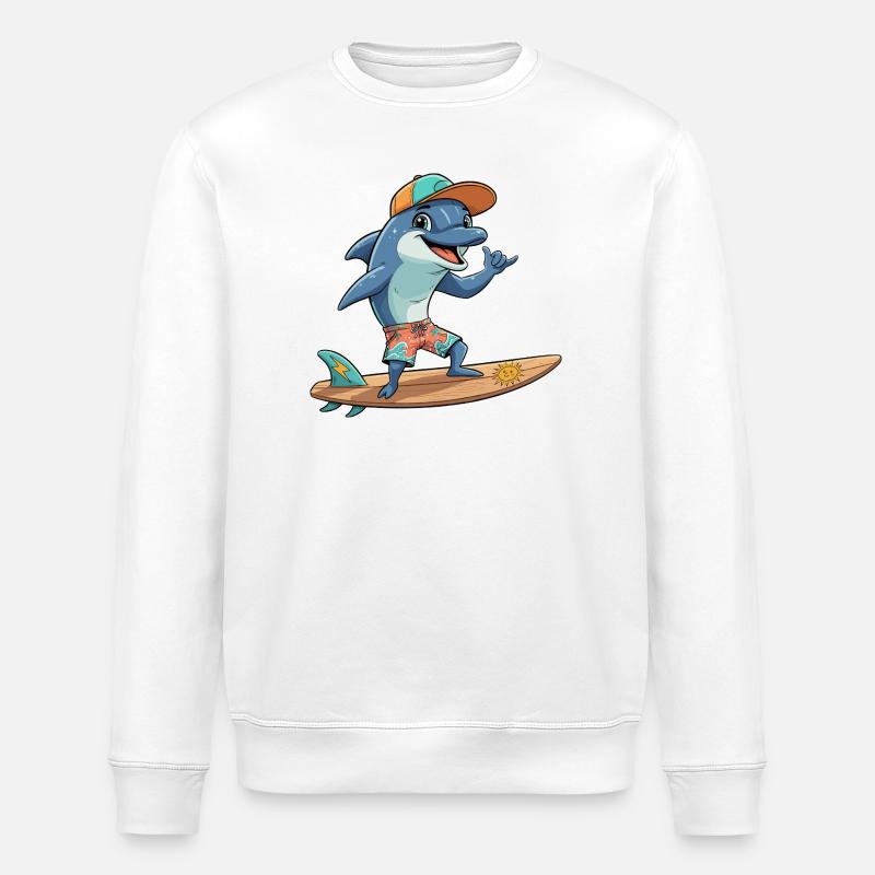 Surfer Dolphin Beach Look - Stanley/Stella ROLLER Unisex Organic Sweatshirt - white