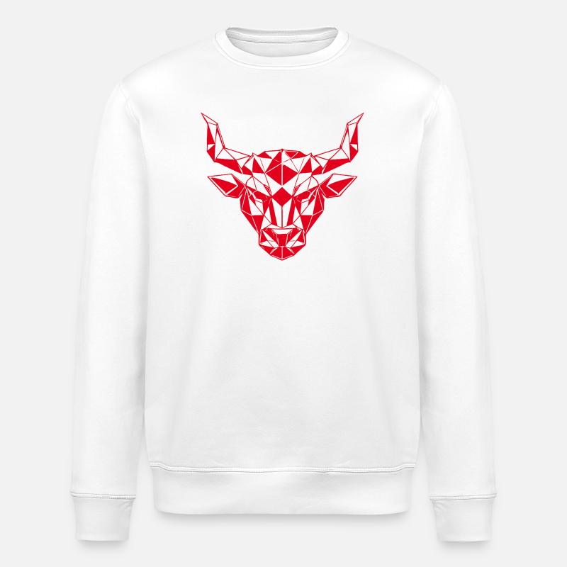 Red Low-Poly Bull Head - Stanley/Stella ROLLER Unisex Organic Sweatshirt - white