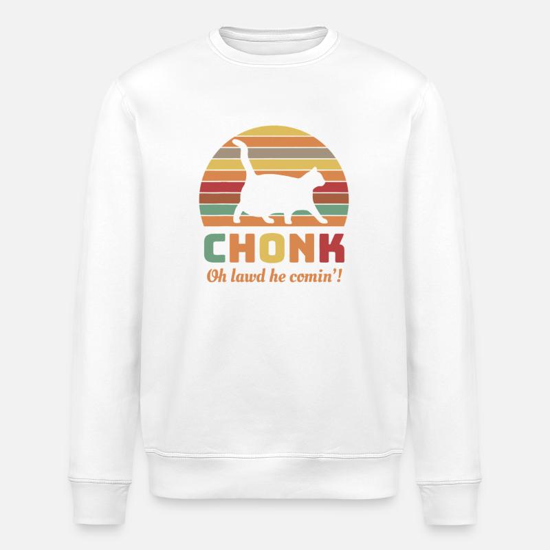 Chonk Cat Retro Sunset Tee - Stanley/Stella ROLLER Unisex Organic Sweatshirt - white
