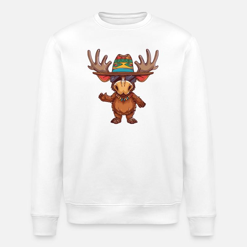 Elch Comic Lustig Sombrero - Stanley/Stella Unisex Bio-Sweatshirt ROLLER - Weiß