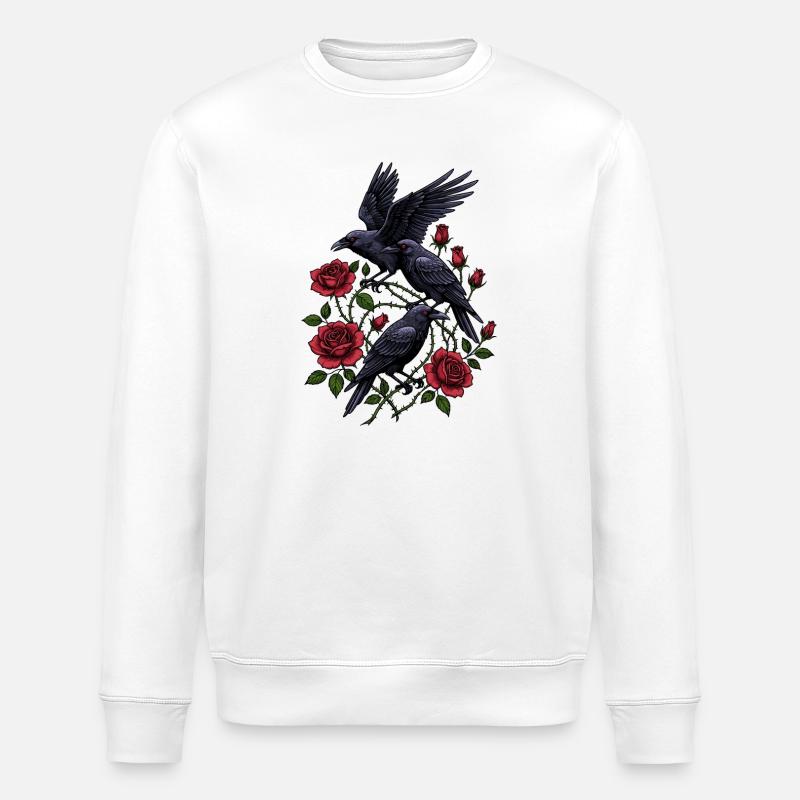 Crows and Red Roses - Gothic Aesthetic - Stanley/Stella ROLLER Unisex Organic Sweatshirt - white