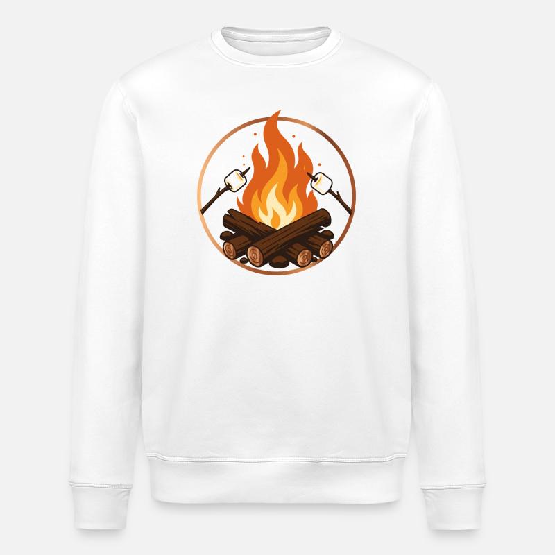 Campfire with Marshmallows Camping Motif - Stanley/Stella ROLLER Unisex Organic Sweatshirt - white