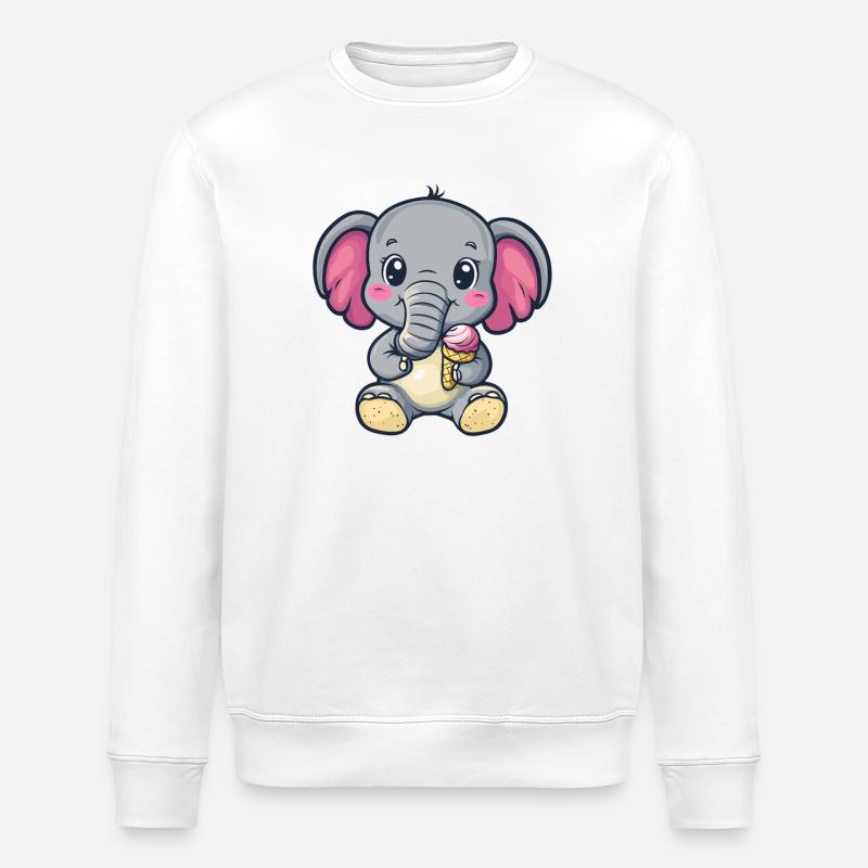 Kleiner Elefant genießt Eis - Stanley/Stella ROLLER Unisex Organic Sweatshirt - white