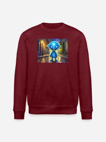 Blue funny and laughing monster - Stanley/Stella ROLLER Unisex Organic Sweatshirt - white