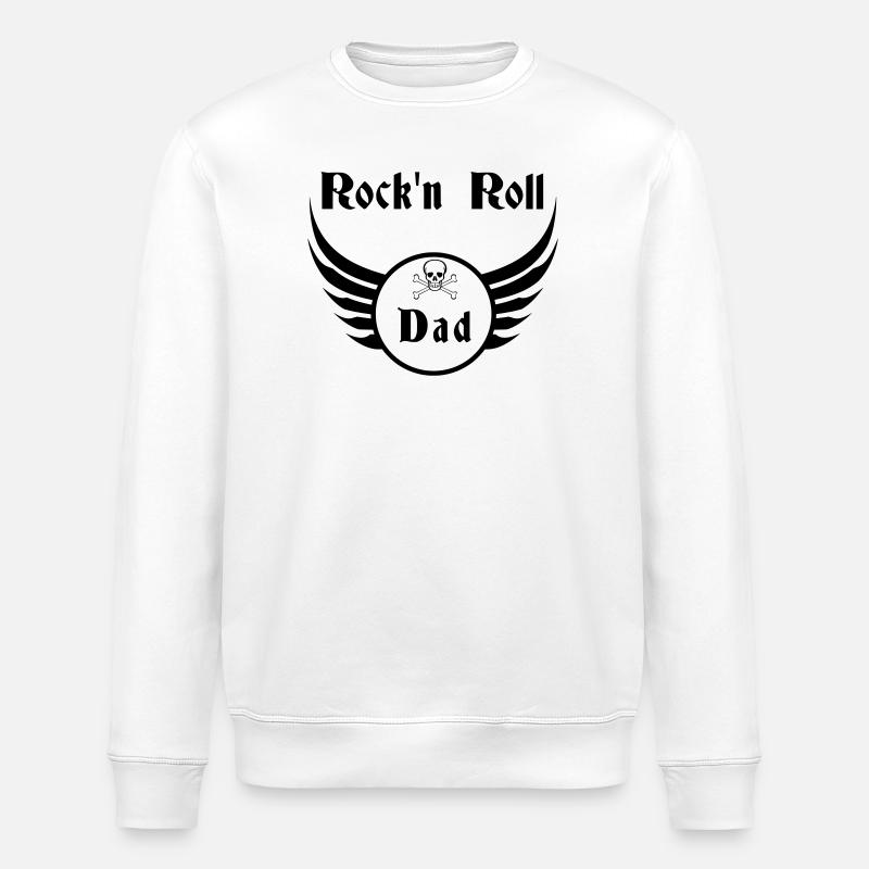 Dad Rock and Roll Skull Wings - Stanley/Stella ROLLER Unisex Organic Sweatshirt - white