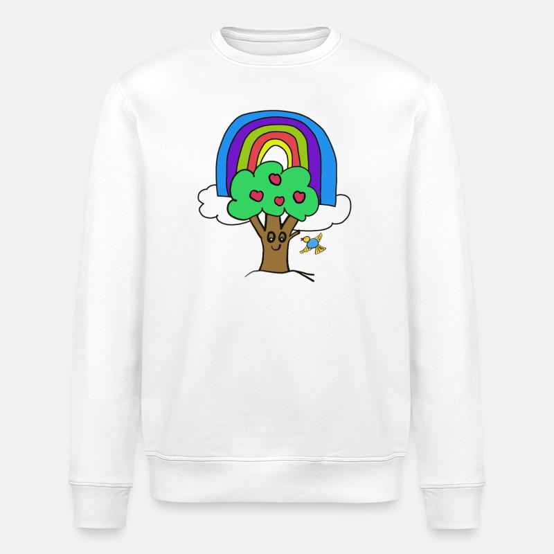 Regenbogen Apfelbaum Vogel Kinder - Stanley/Stella Unisex Bio-Sweatshirt ROLLER - Weiß