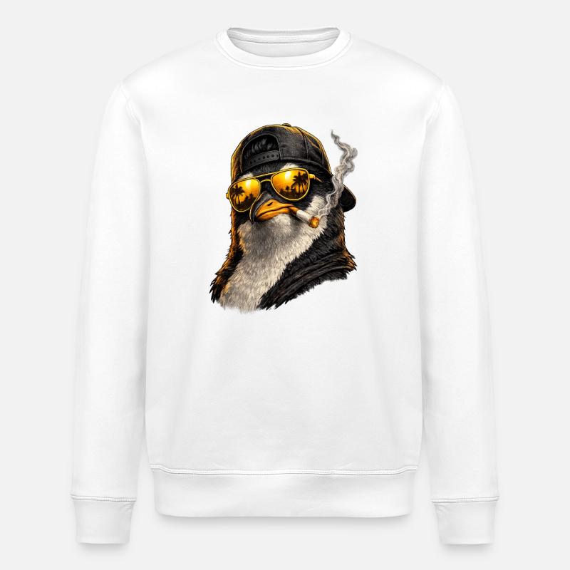 Sun penguin with palm tree reflection - Stanley/Stella ROLLER Unisex Organic Sweatshirt - white