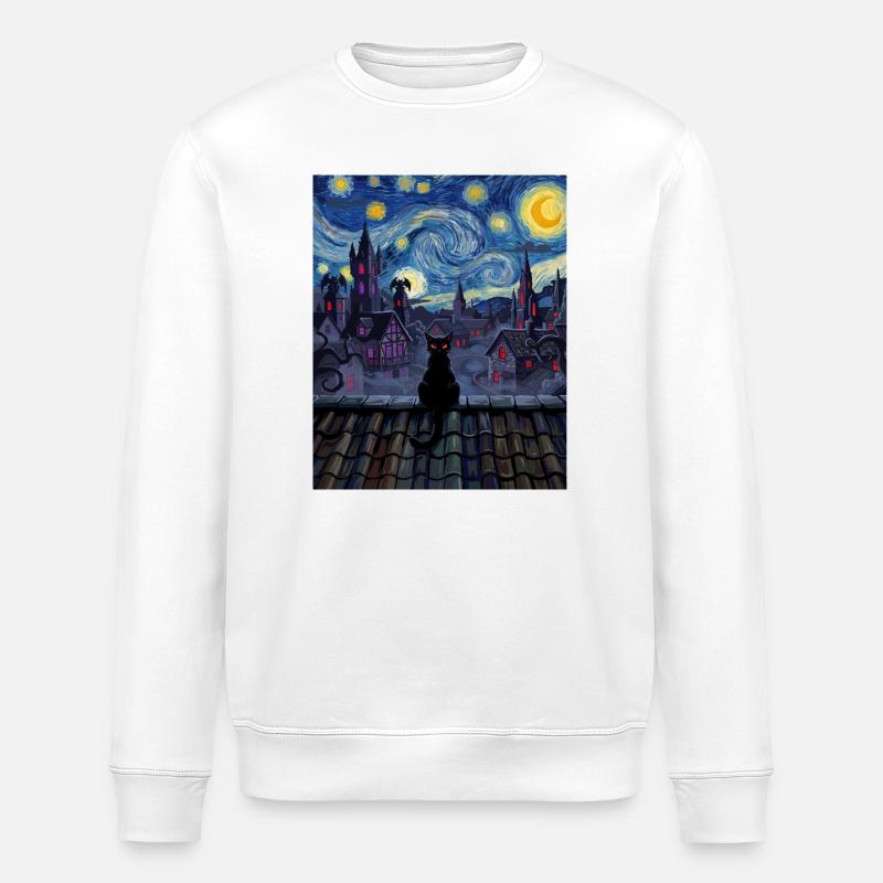 Moonlit Rooftop Cat Noir - Stanley/Stella ROLLER Unisex Organic Sweatshirt - white