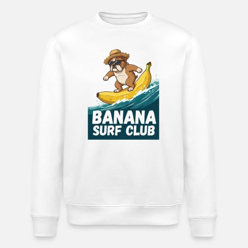 Bouledogue Surf Banane - Sweat bio ROLLER Stanley/Stella Unisexe - blanc