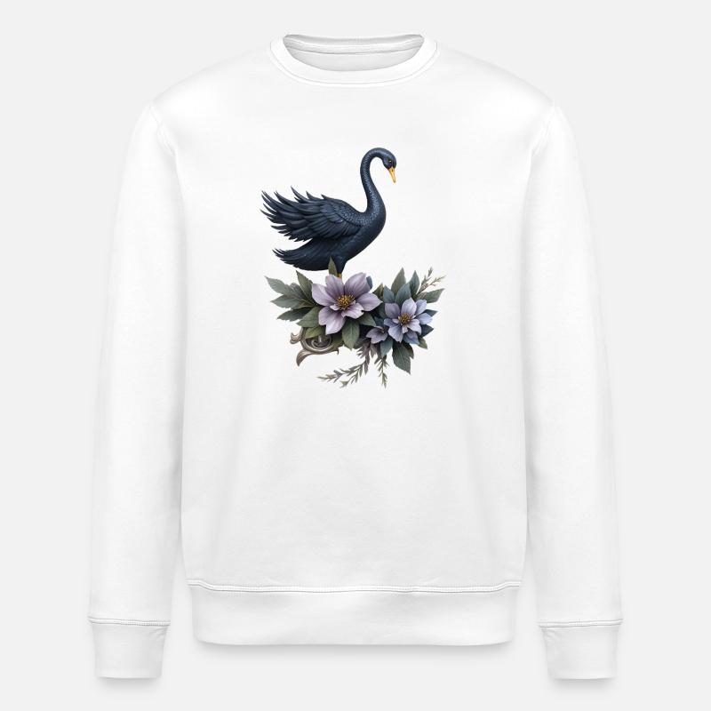 Schwarzer Schwan mit Fliederblüten - Stanley/Stella Unisex Bio-Sweatshirt ROLLER - Weiß