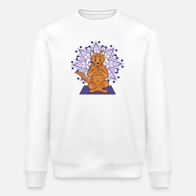 Meditative Cat Mandala - Stanley/Stella ROLLER Unisex Organic Sweatshirt - white